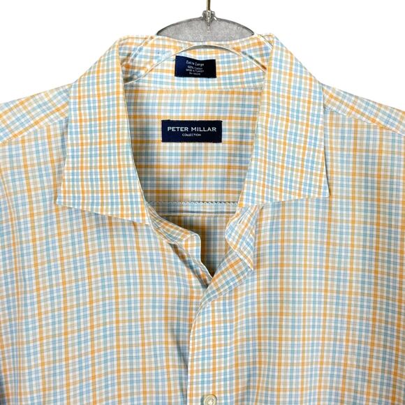 Peter Millar Collection Mens XL Shirt Gingham Blue Orange Yellow L/S Button Soft - Picture 1 of 12